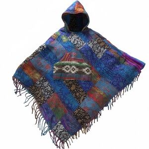Boho Patchwork Hooded Poncho